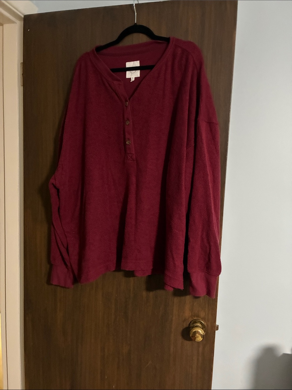 AerieLong-Sleeve Henley Top/Sweatshirt in Maroon